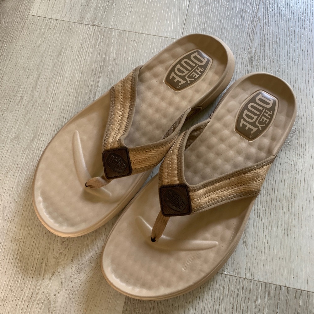 Hey Dude Myers Flip Sport Mode Tan Khaki Sandals Mens 12 40713-2U3